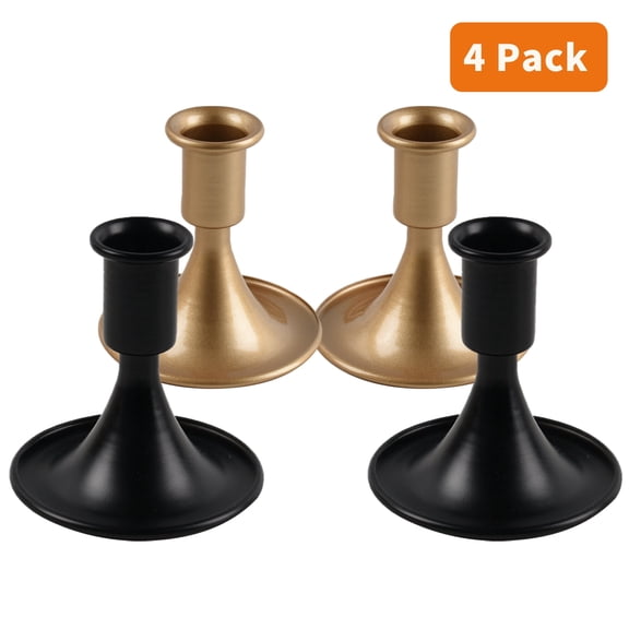 HUIANER 4Pcs Metal Taper Candle Holders, Black and Gold Vintage Candelabra for Fireplace Dining Party Home Decor