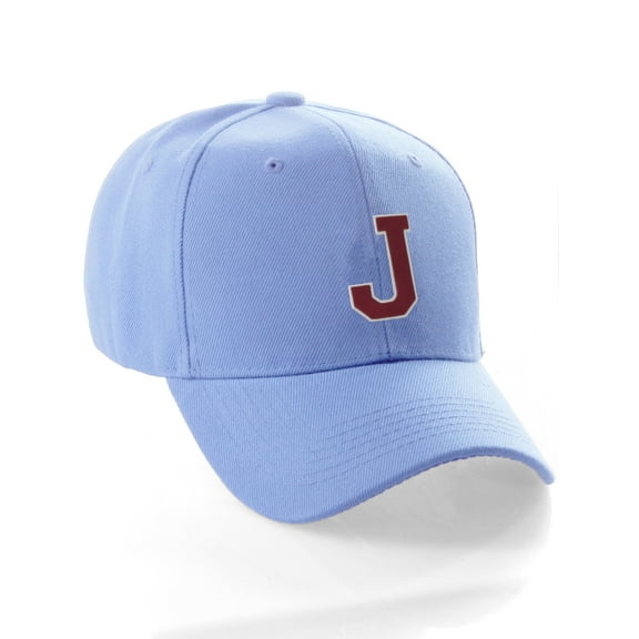 Classic Baseball Hat Custom A to Z Initial Team Letter, Sky Cap White Red Letter J