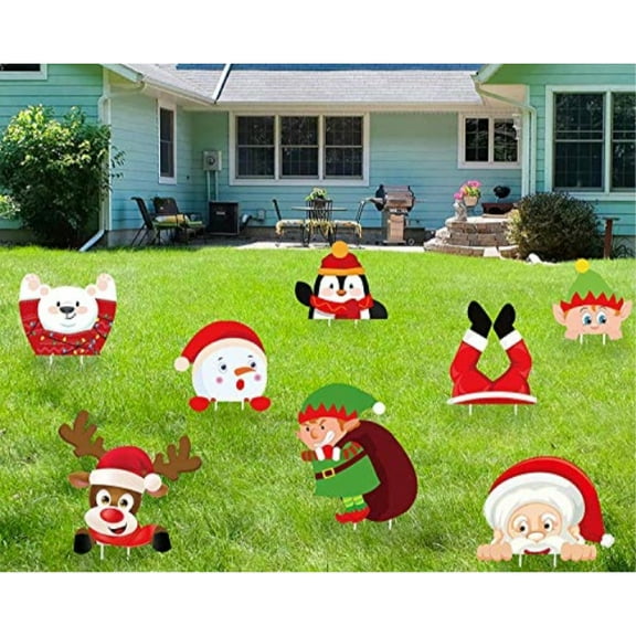 luck sea 8pcs christmas yard signs stakes decorations - xmas outdoor yard sign lawn decor winter wonderland ornaments