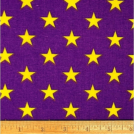 1 Fat Quarter - Yellow Stars on Purple Cotton Fabric - 21" X 18"