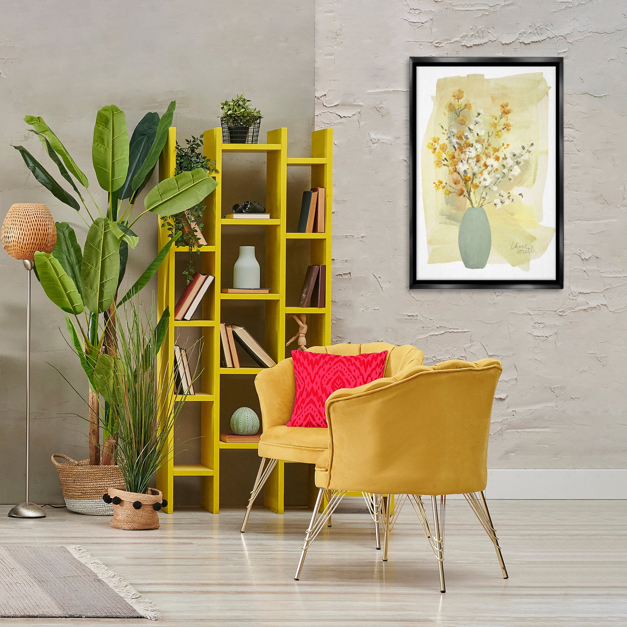 Stupell Industries Wildflowers Bloom Blue Vase Floral & Botanical Painting Black Floater Framed Canvas Art Print Wall Art, 21 x 31