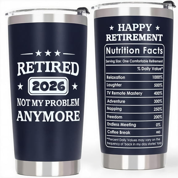 Best Retirement Gifts for Men 2026 - Funny Retired Gifts for Teachers Coworkers Leaving Farewell Going Away, Happy Retirement Presents, 20 OZ Stainless Steel Insulated Travel Coffee Tumbler Cup, Navy