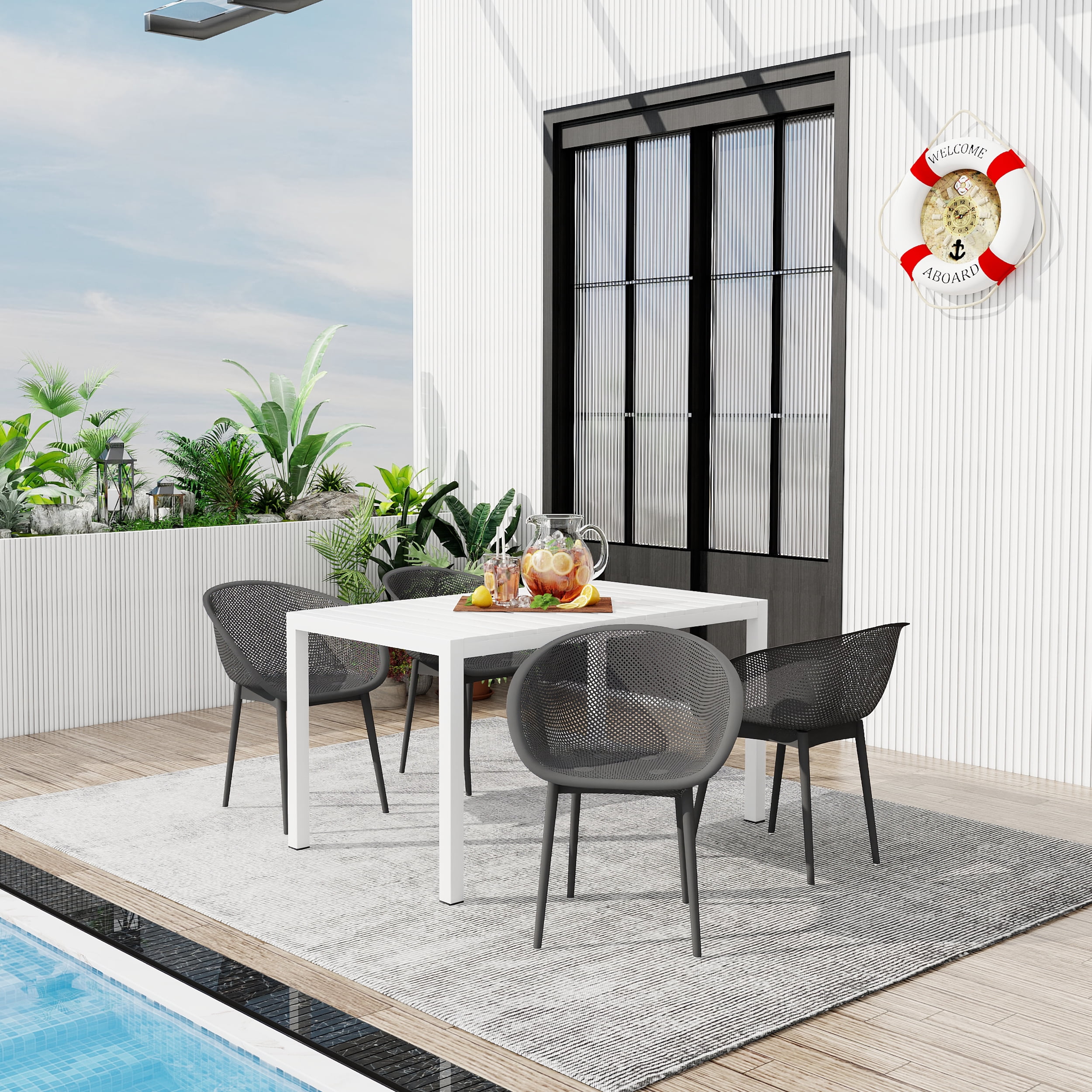Plastic Lounge Chair, 2 Pack Lightweight Leisure Chair for Patio Beach Garden Backyard, Warm Grey
