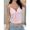 thumbnail image 6 of Women Y2k Babydoll Top Lace Ruffle V Neck Spaghetti Strap Peplum Tank Tops Pink S, 6 of 9