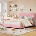 thumbnail image 1 of Rosa tamaño completo - size marco de cama para para niños: velvet forrado cabecero, low - profile platform, no box spring, strong de madera slats, noise - free & fácil montaje, 1 of 8