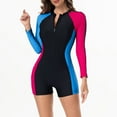 thumbnail image 7 of AKOEE Women Long Sleeve Rash Guard One Piece Boyleg Swimsuit, Colorblock Front Zip UV Protection Bathing Suit (L, Blue), 7 of 7
