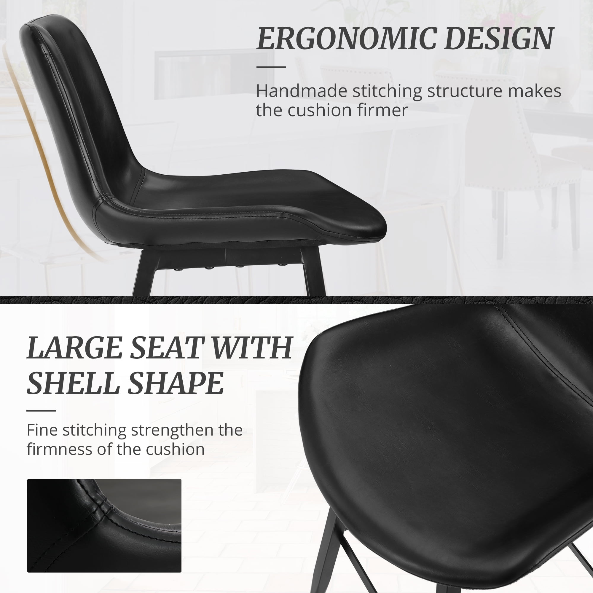 Dycanpo Modern Faux Leather 24 Inch,Counter Height Bar Stools Set of 4,for Home Kitchen, Black