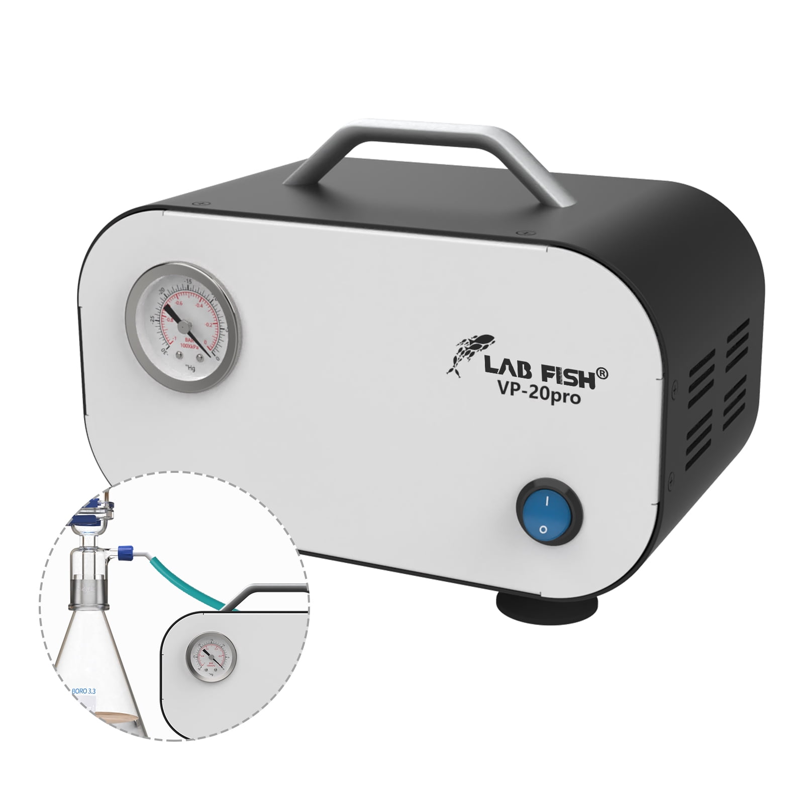 LAB FISH VP-20PRO Oil-Free Vacuum Pump, 20L/min, Adjustable Vacuum & Flow, 0.08MPa, for Laboratory, Research, Industrial Use – Maintenance-Free, Low Vibration