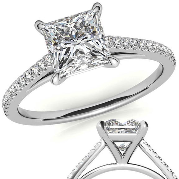 Auory Princess Cut Moissanite Studded Band with Solitaire Ring for Women
