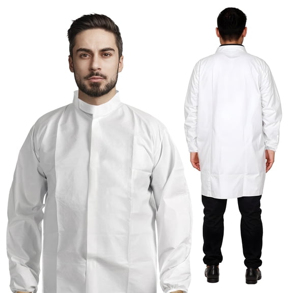 White Disposable Lab Coats, Microporous Zipper Front, 10 Count, Medium