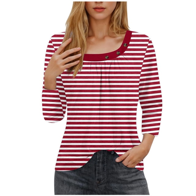 Blusas para las Mujeres Casual 3/4 Manga Impresa Camiseta Superior, Blusa Ligera para Diario, Fecha, Compras Y Primavera Otoño Desgaste