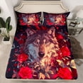 thumbnail image 3 of Feelyou Cartoon Wolf Teens Twin Sheet Sets, Romantic Jungle Animal Twin Fitted Sheet, Red Anniversary Rose Flat Sheet, Ultra Soft Bedroom Decor, 3-Piece, 3 of 8