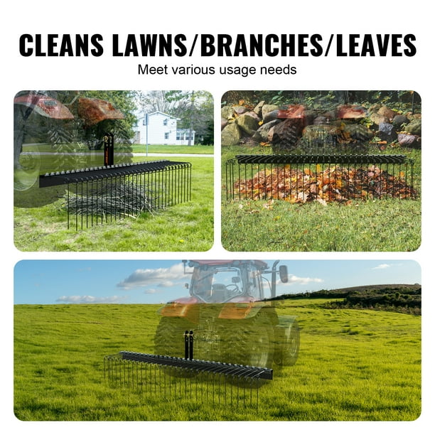 VEVOR Tow Behind Landscape Rake 72 Tow Dethatcher with 32 Steel Tines Lawn Dethatcher Rake Attaches to Category 1 3 Point Hitch for Tractor for Leaves Pine Needles Straw and Grass Walmart