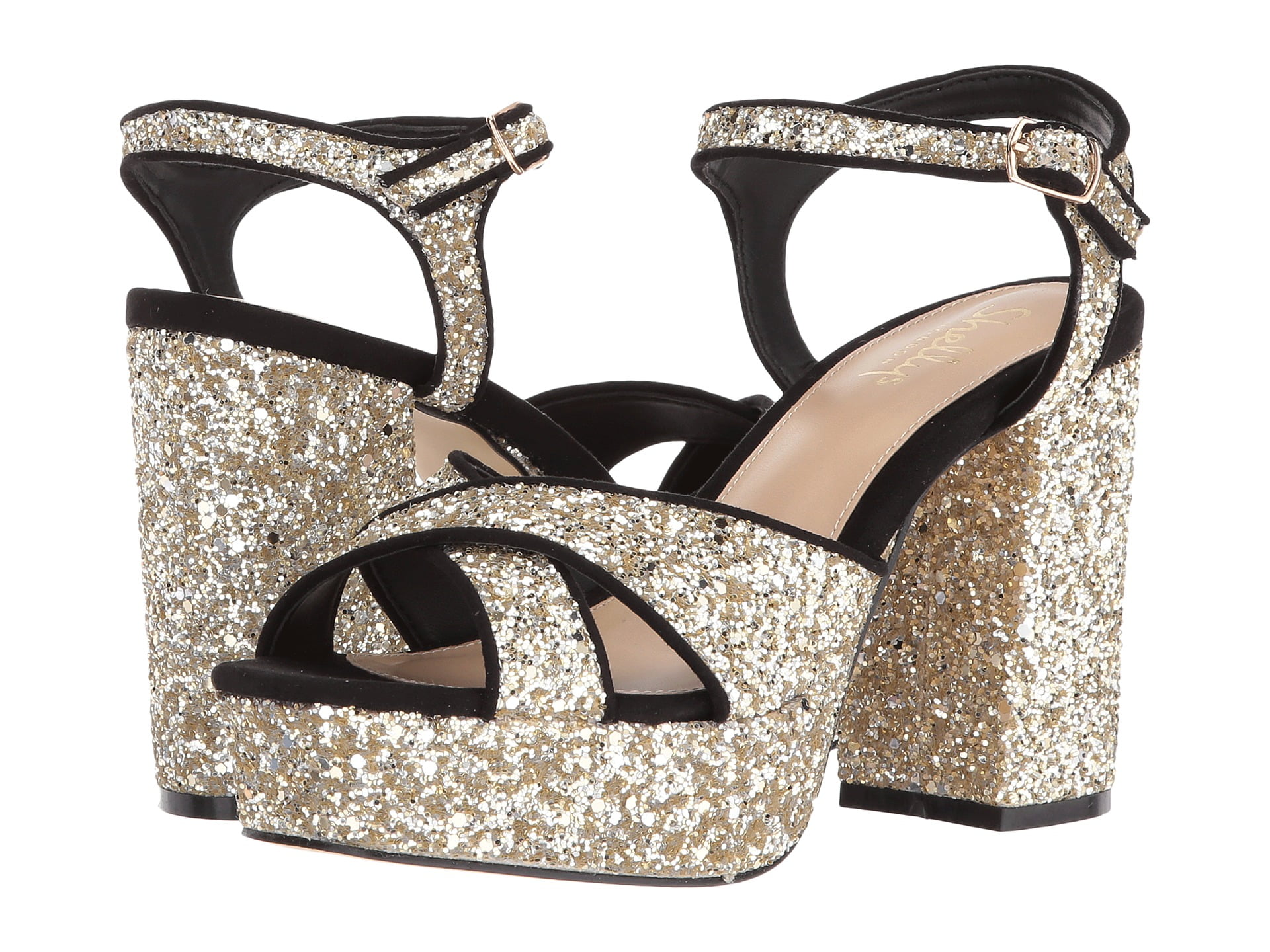 gold glitter platform sandals