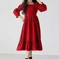 thumbnail image 5 of Fozruso Girls Dresses for School Long Sleeve Square Neck Dress For Girls Autumn And Season Red Party Wear Comfortable Casual Outfit For Toddlers And Kids Sizes 5-6 Years, 5 of 5