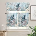 thumbnail image 2 of Ocean Octopus Kitchen Curtains and Valances Set, Starfish Coral Flower Blue Theme Rod Pocket Window Valance 18 Inch Window Curtain Panels for Living Room Bedroom Laundry, 27.5x24in, 3 Pieces, 2 of 7