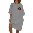 thumbnail image 1 of Vestido de Verano para Mujeres Color Sólido Imitación de Lino Cuello Redondo, Manga Corta Estilo Casual para el Uso Diario, Fiesta Y Primavera, 1 of 4