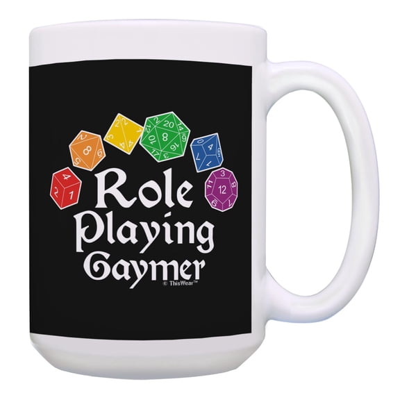 ThisWear Classic Gamer Gamer Girl Role Playing Gaymer RPG Board Game Dice 15oz Coffee Mug Black