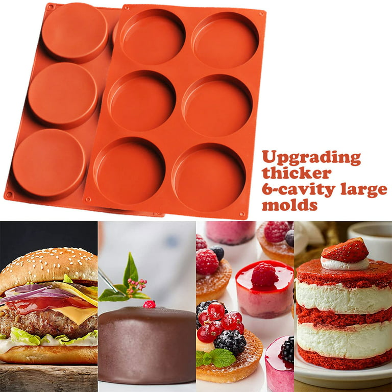  2 Pcs Large Silicone Molds for Baking, 6-Cavity Round Silicone Baking  Mold, Non-Stick 4” Baking Disc Molds for Whoopie Pie, Egg Pan,Muffin,  Candy, Soap, Hamburger, Resin Coasters (Red) : Home 