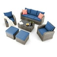 thumbnail image 2 of Homrest Patio Conversation Sets, 6-Piece All-Weather Wicker Outdoor Conversation Sets with Storage Glass Coffee Table and Ottomans, Navy, 2 of 9