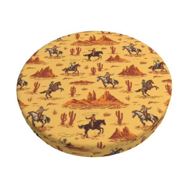 Disketp Brave Cowboys Funda Redonda para Taburete, Funda de Cojín para Silla de Bar Suave y Elástica-14 inch