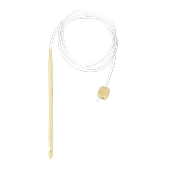 Uxcell Bamboo Tunisian Circular Crochet Hook 6mm Afghan Wood Knitting Needles with Cable and Bead End