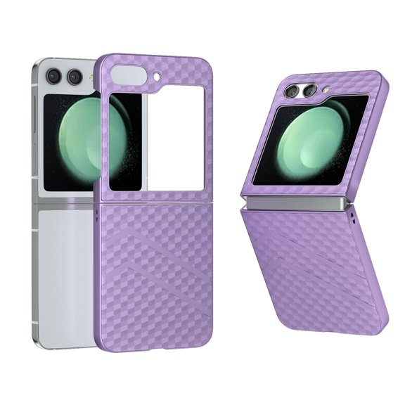 Compatible With Samsung Galaxy Z Flip 6 Case Carbon Fiber,Screen Protector Protective Case for Galaxy Z Flip 6 Diamond Patterned PU Leather Lightweight Shockproof Phone Cover,Purple