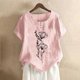 thumbnail image 2 of Camisas de Manga Corta para las Mujeres, Blusa de Botón de Impresión Casual con Cuello Redondo Hecha de Tela Suave Transpirable para Verano Primavera, Blusas de Manga Corta para las Mujeres, 2 of 4