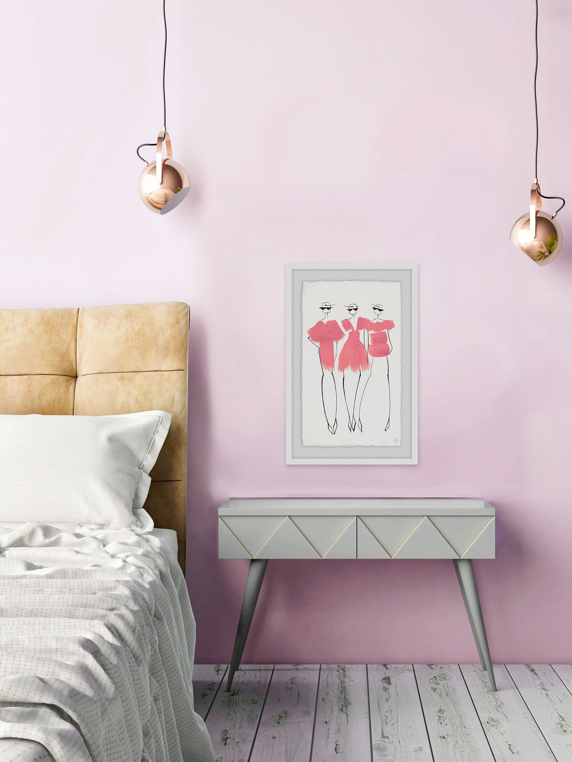 Little Pink Dress Framed Painting Art Print, 16.00" x 1.50"