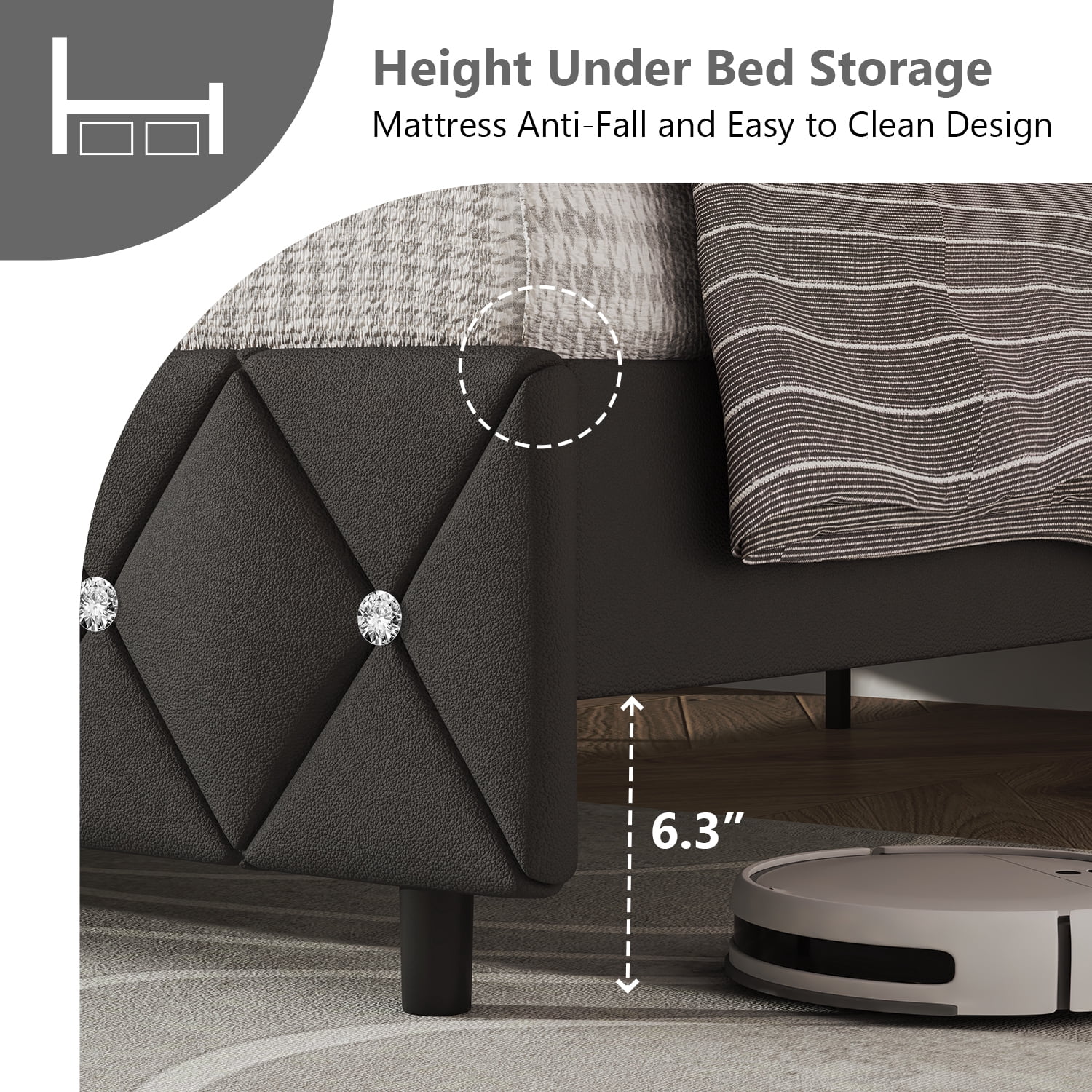 4 EVER WINNER King Bed Frame, Upholstered Platform Bed Frame with Headboard and Footboard, Diamond Headboard and Footboard Design, Gray