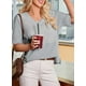 thumbnail image 3 of Camiseta Dokotoo gris de punto gofrado con cuello en V y manga corta para mujer, 3 of 6