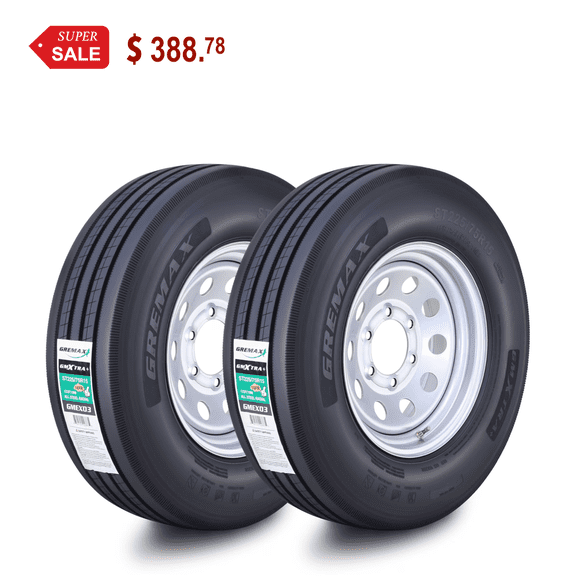 GREMAX All Steel Trailer Tire Wheel Assembly ST225/75R15 14-Ply G 123/119M w/6 Lug on 5.5" PCD Silver Mod Wheel ,SET 2