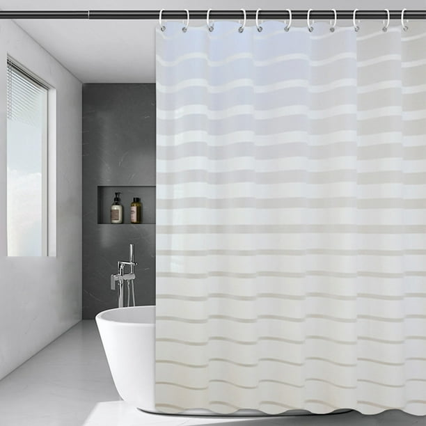 Cortina de ducha impermeable a rayas de poliéster, decoración de baño, diseños modernos con ganchos para baño.