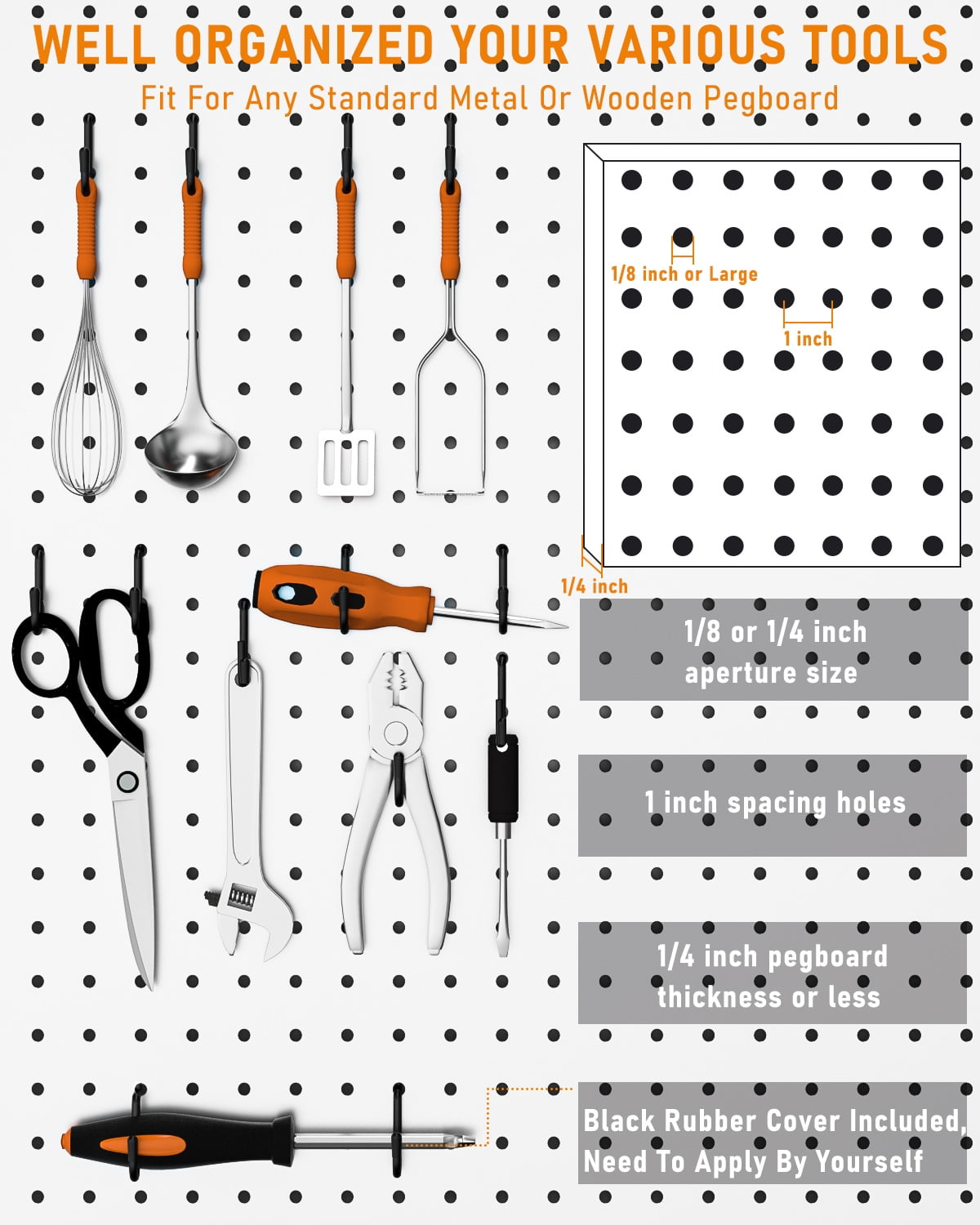INCLY 30Pcs Peg Board Organizer Accessories Kit, Pegboard Hooks Assortment with Bins, Cups, Wire Baskets and Paper Towel Holder for 1/8“ and 1/4” Pegboard Garage Workbench Craft Room Organizing Tools