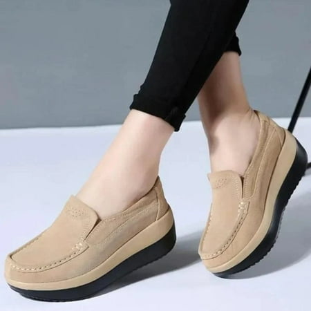 

Platform Flat Loafers Suede Leather Moccasins