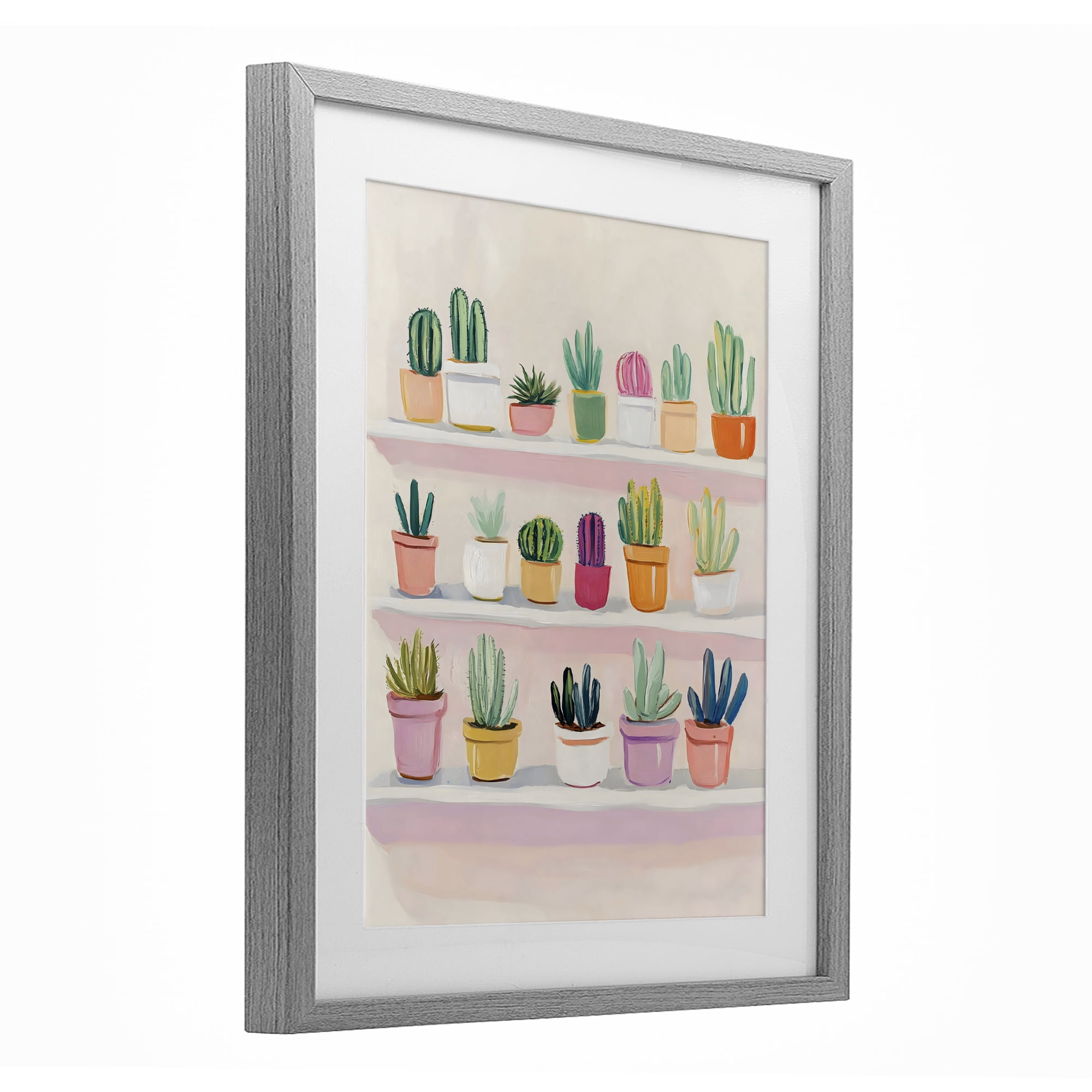 Stupell Industries Cactus Shelf Arrangement Gray Framed Print Under Glass, design by The Prints Vibe