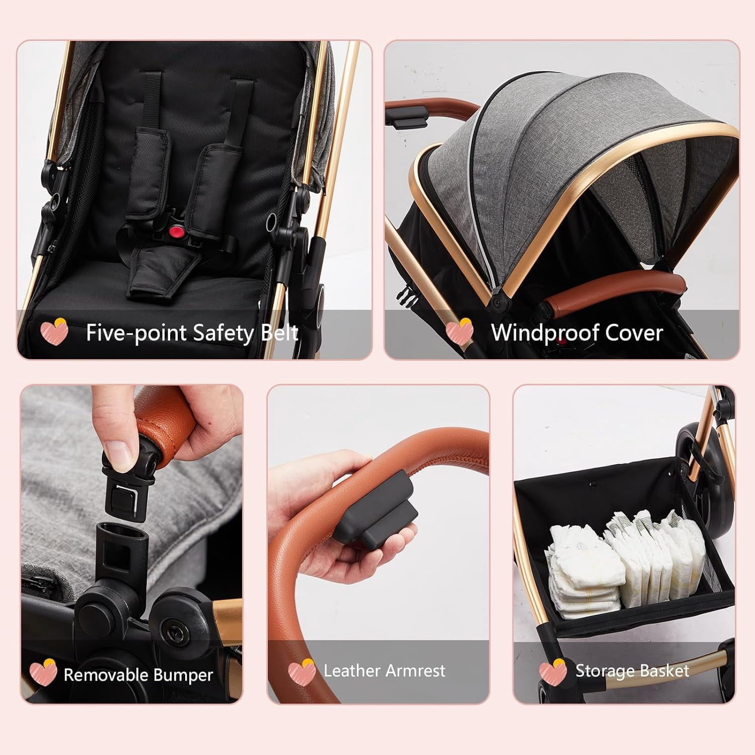 TROPOW Stroller for Newborn, Convertible Baby Pram with Reversible Seat and One-Hand Fold, High Landscape Toddler Infant Pushchair with Storage Basket, Adjustable Footrest & Canopy,Gray