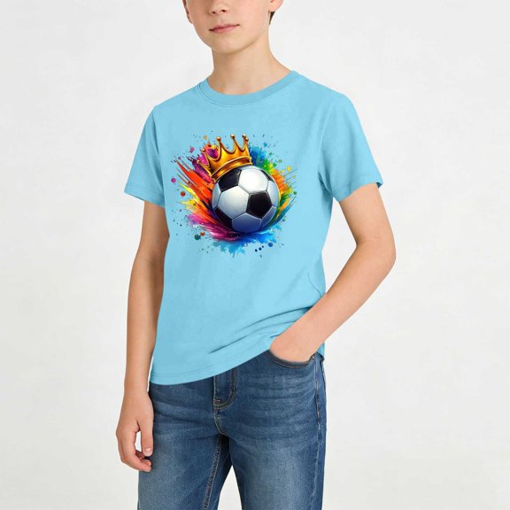 hengsof Boys' Short Sleeve Soccer T-Shirt Breathable Quick Dry Children's Sports Top Casual Loose Round Neck Shirt for Ages 2-13