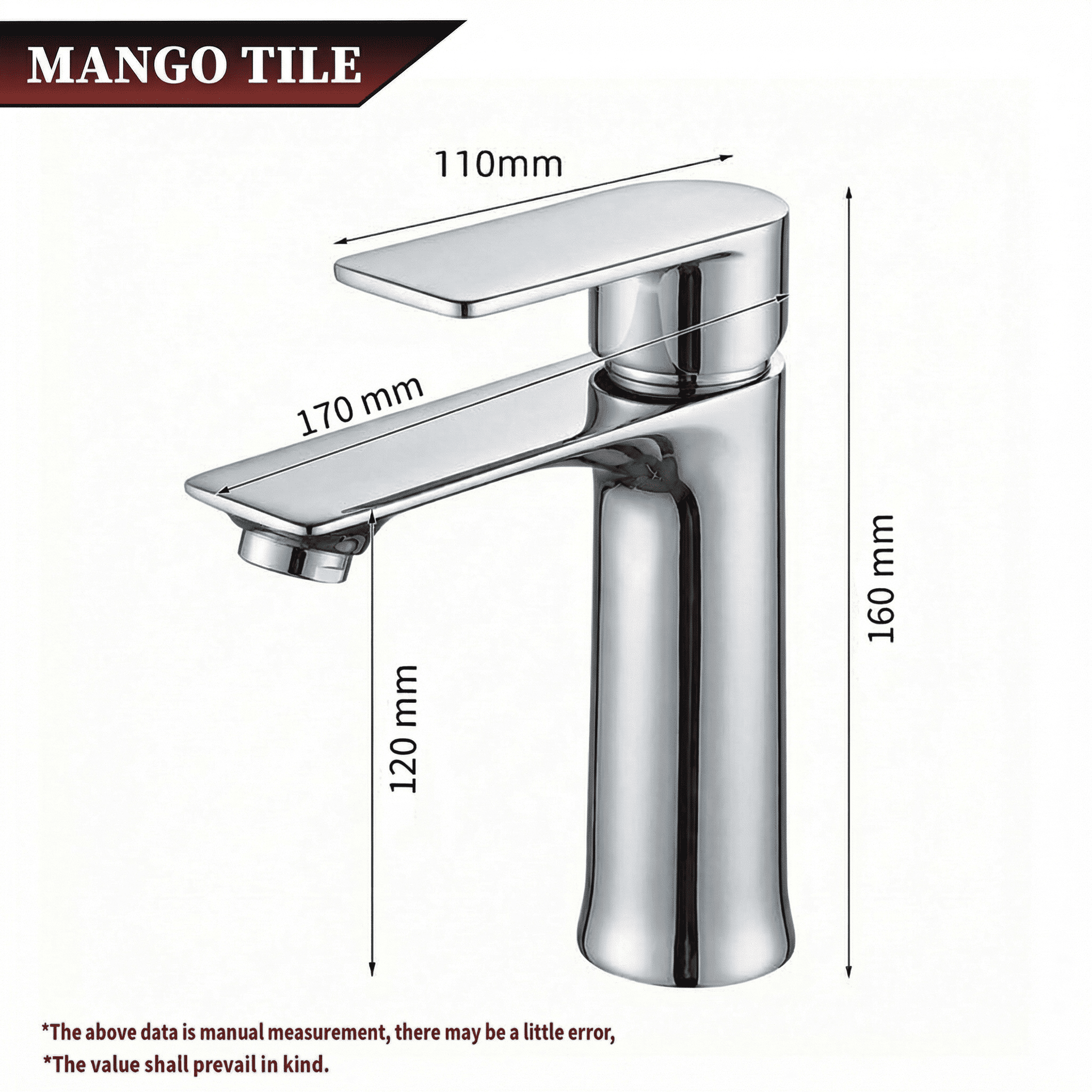 Mango Tile 304SUS Stainless Steel Chrome Bathroom Sink Faucets Faucet