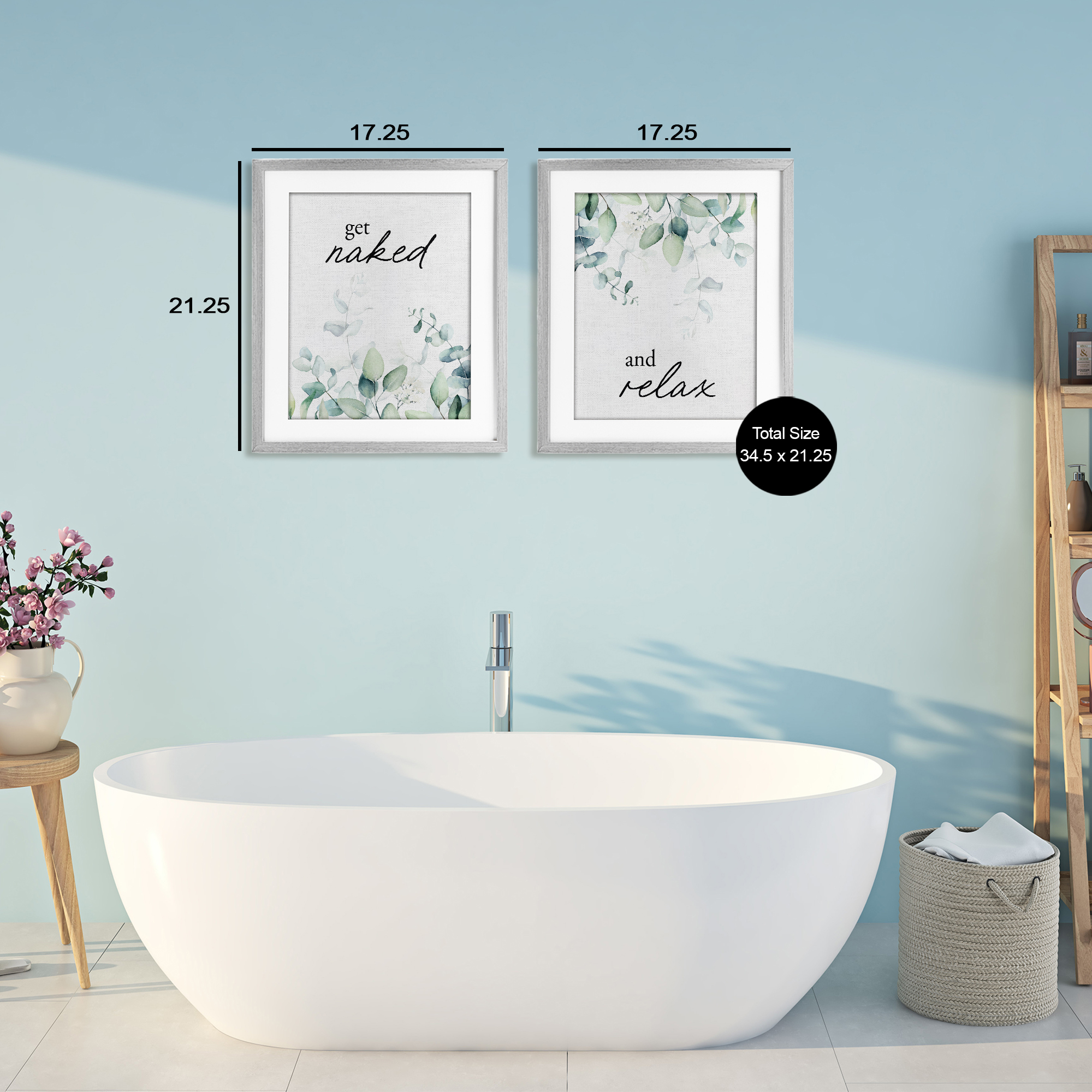 Get Naked & Relax Herbs 2 Piece Gray Framed Print Under Glass Set, design by Lettered and Lined