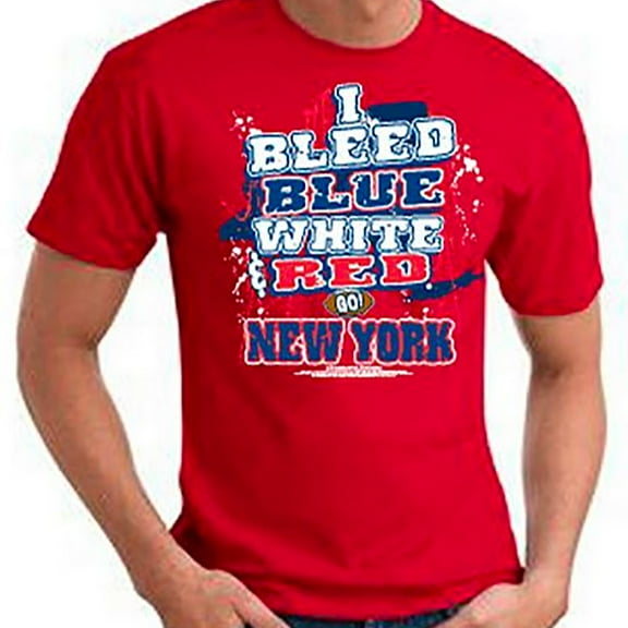 New York Football "I Bleed Blue, White, & Red - GO New York!" Red T-Shirt