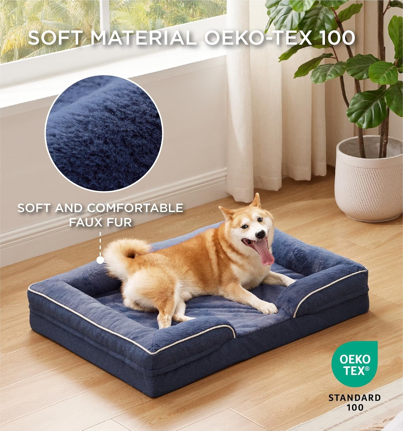 Orthopedic Dog Bed for Large Dogs, Supportive Foam Big Large Pet Bed Sofa with Washable Removable Cover, Waterproof Dog Couch Bed, Non-Slip Bottom and Egg-Crate Foam, Navy Blue