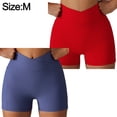 thumbnail image 2 of 2 piezas de cintura cruzada, pantalones cortos de yoga para levantar la cabeza y la cadera, pantalones cortos de fitness para correr y ciclismo con bolsillo, pantalones cortos ajustados para correr, 2 of 6