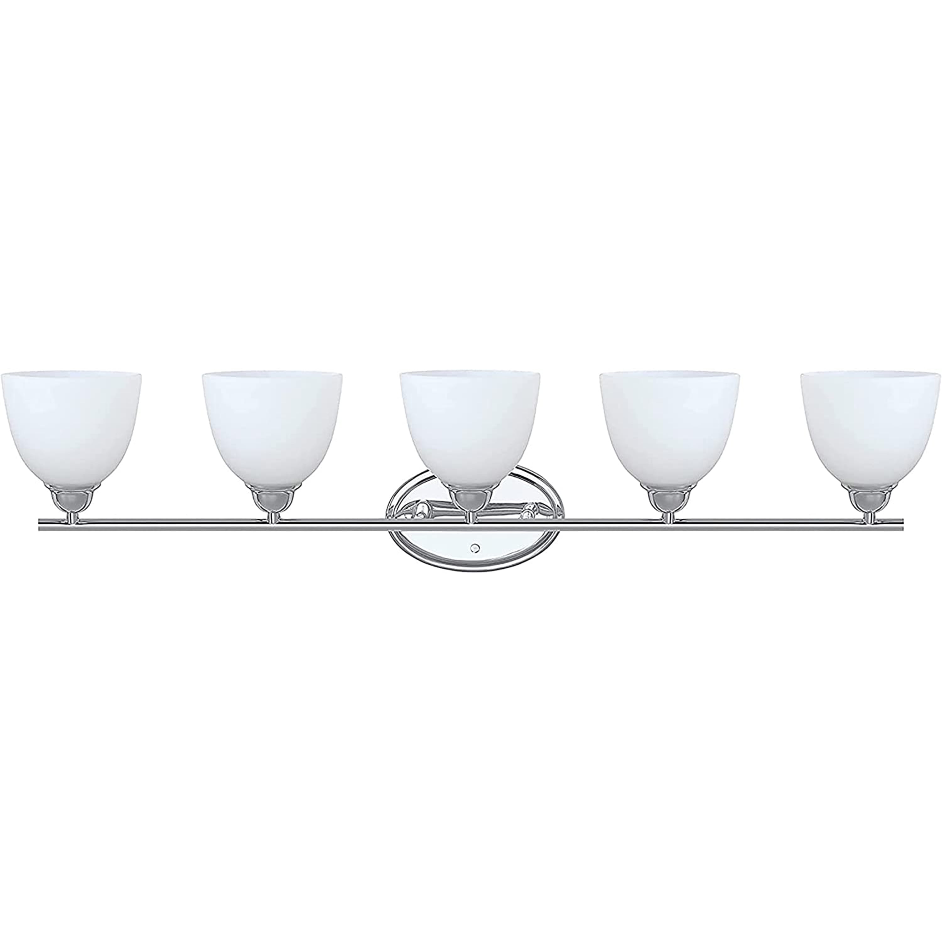Aspen Creative 62229, Bathroom Vanity 5 Lights Fixture, 40" W x 9-1/2" H x 6-1/2" D, Chrome Finish/Frosted Glass Paint White Inside