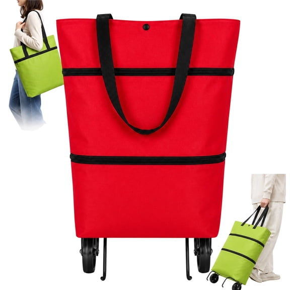 Foldable Shopping Bag with Wheels, 2-in-1 Carry-or-Roll Cart, 50L Capacity, 2-in-1 Foldable Shopping Trolley Bag for Groceries and Travel