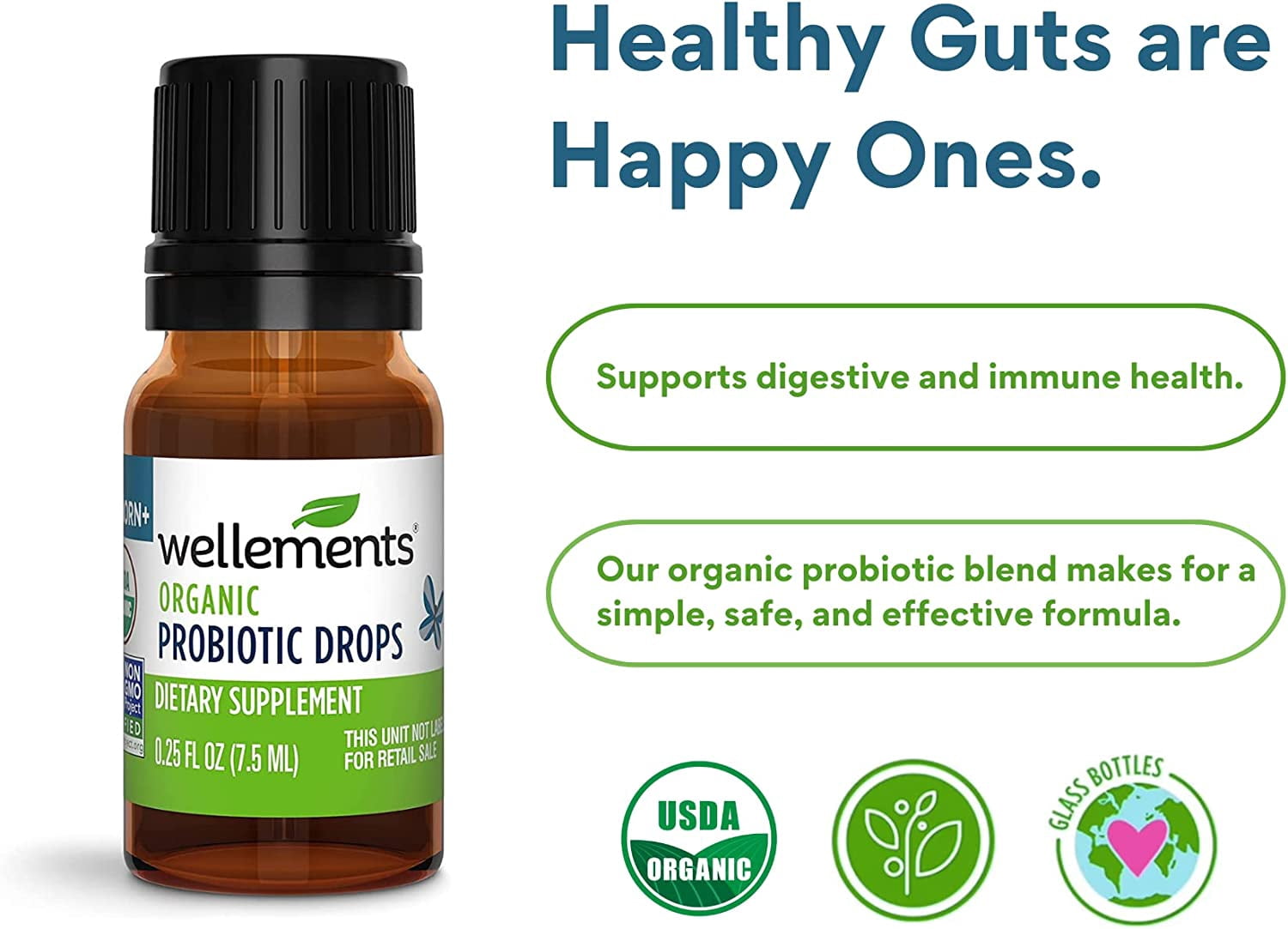 Wellements Organic Probiotic Drops, Newborn+, 0.25 fl oz (7.5 ml)