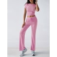 thumbnail image 6 of Women'S 2 Piece Lounge Sets Short Sleeve Tops Fold-over Flare Pants Casual Outfits Matching Set Pink S, 6 of 9
