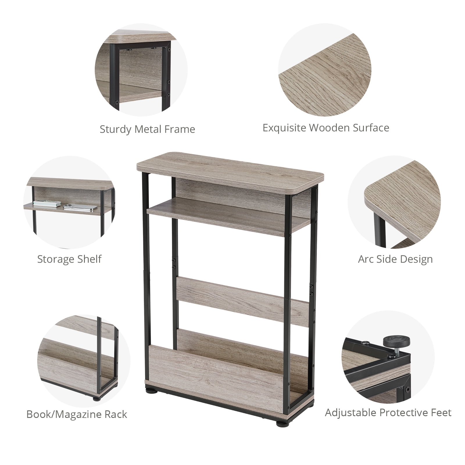 ZEXVIDA Indoor Modern Storage MDF Rectangular End Table, Oak