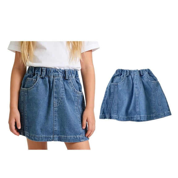 Denim Skirt Girls Elastic Waist Mini Denim Skirt Cute Denim Skirt Back to School Clothes Girls Jean Skirts Size 5-6 Years