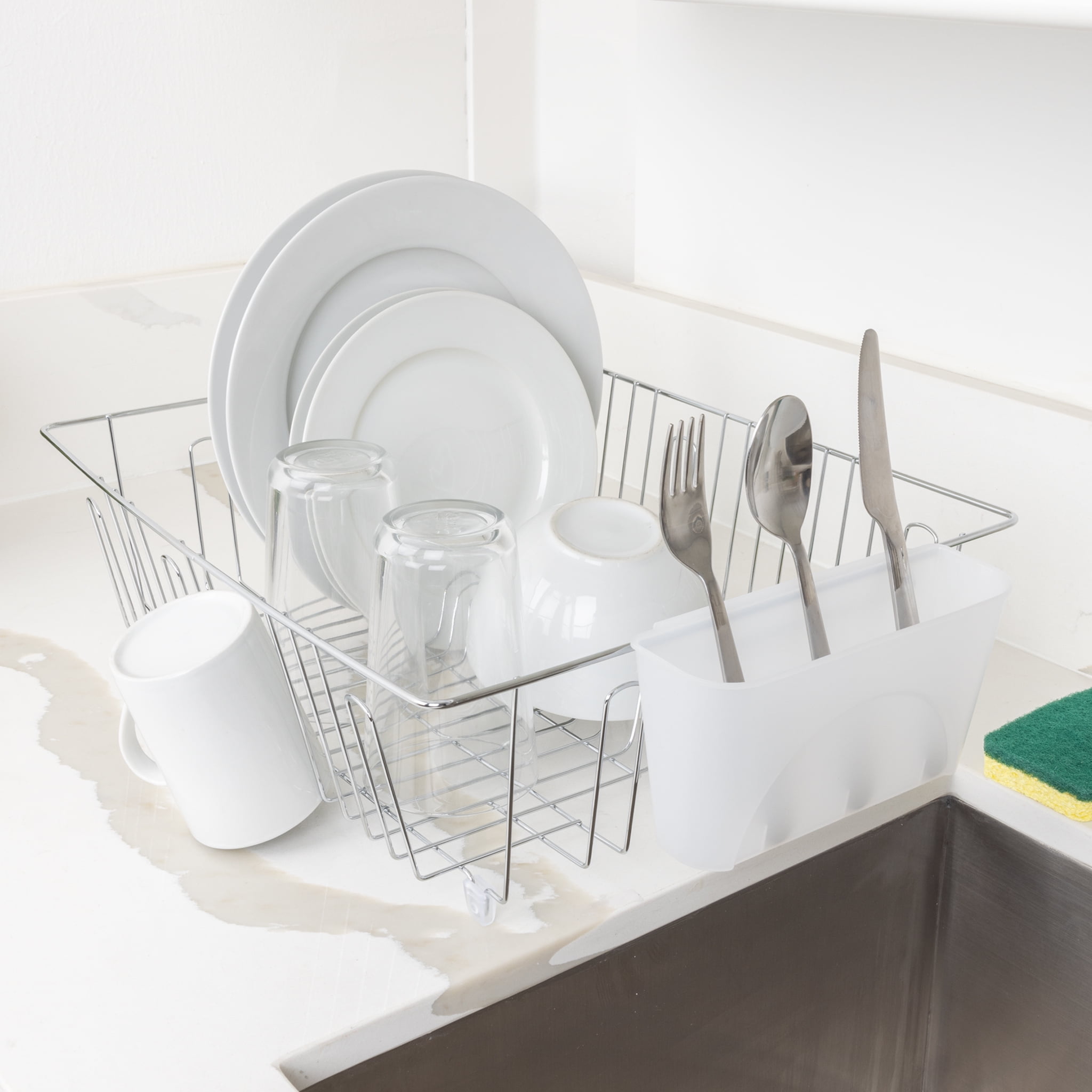 Mainstays Stainless Steel Kitchen Dish Drying Rack and Drainer, Rust-Resistant Countertop Dish Rack Organizer for Plates, Bowls, Cups and Utensils